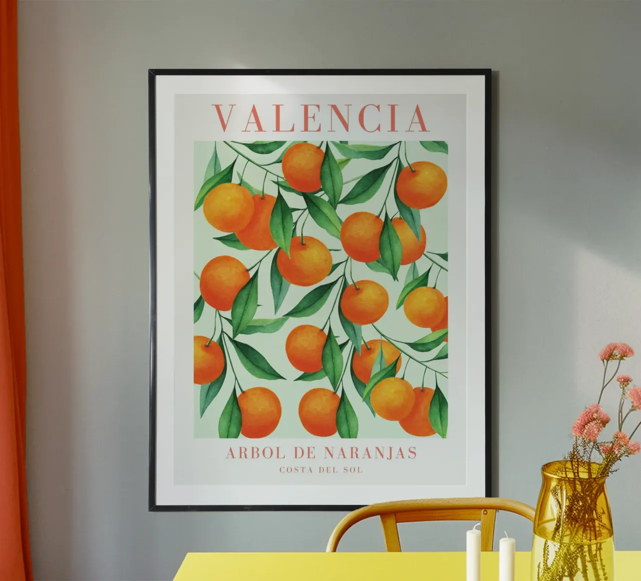 Valencia Orange Print poster con marco de madera de Bella Studio