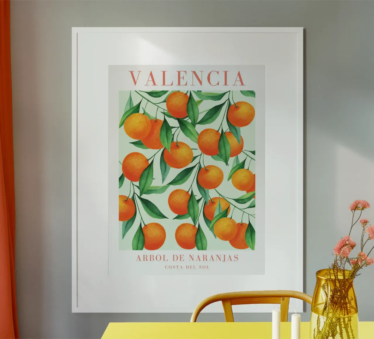 Valencia Orange Print poster con marco de madera de Bella Studio