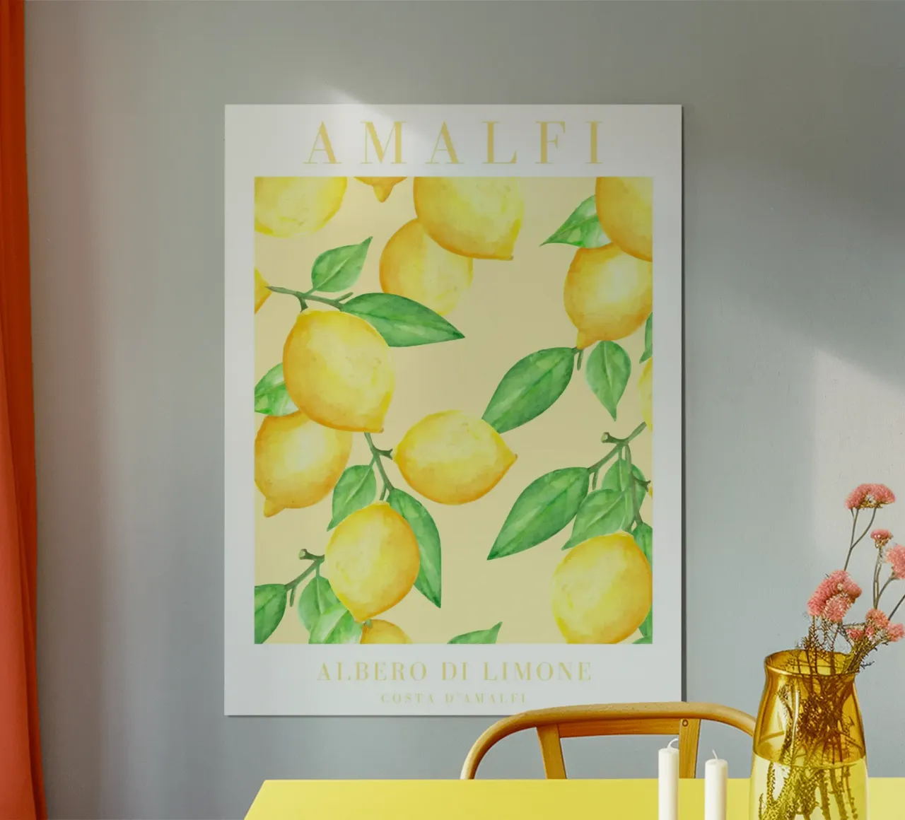 Amalfiküste Zitrone Aquarelldruck Poster mit Kunststoffrahmen von Bella Studio