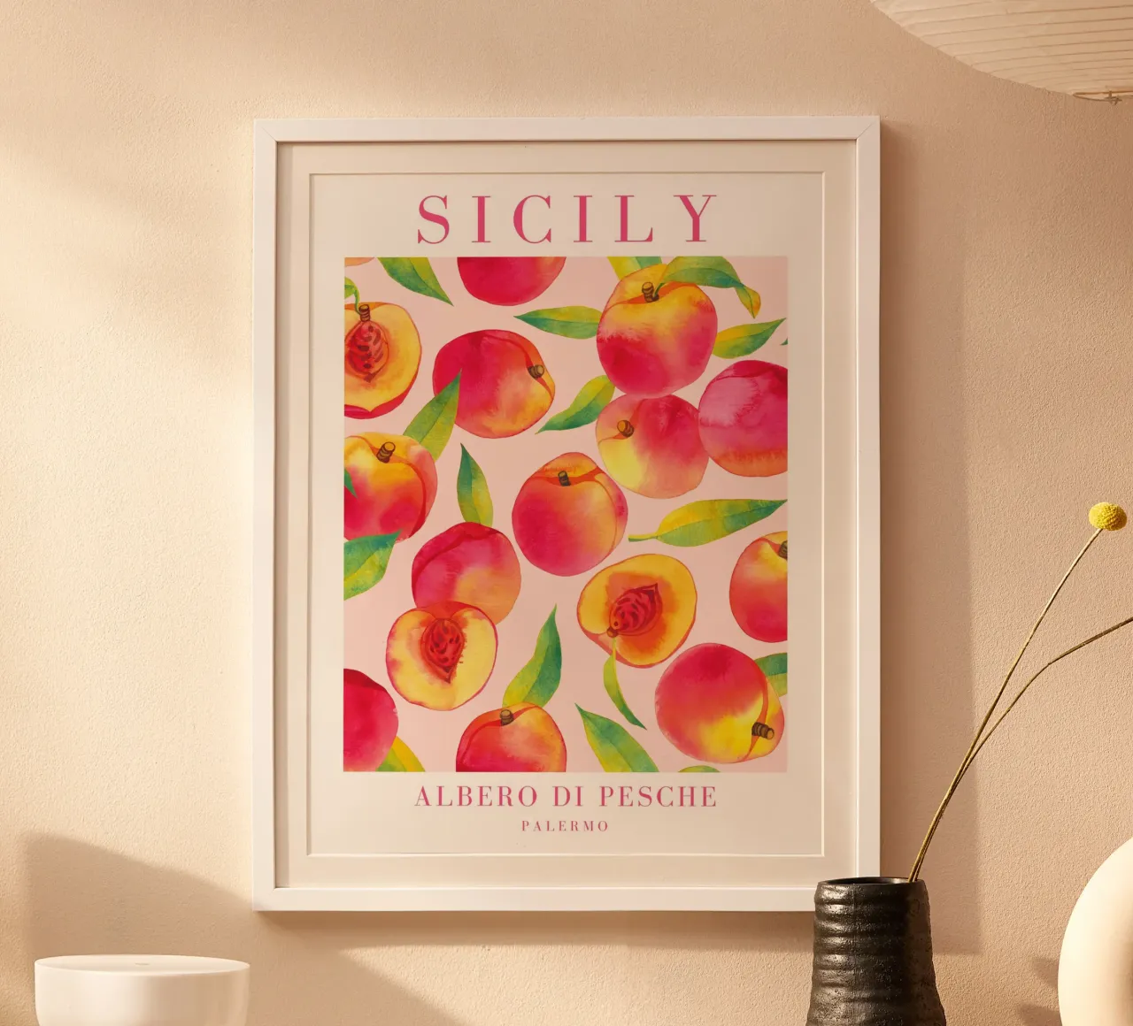 Sicily Watercolor Peach Print hahnemühle by Bella Studio