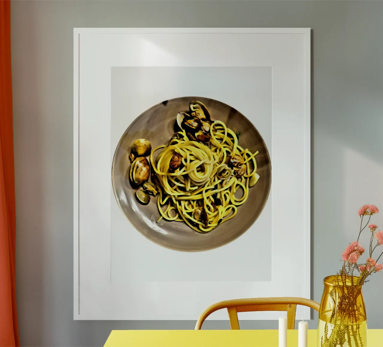 Vongole e spaghetti poster con telaio in plastica da Massimo Frascogna