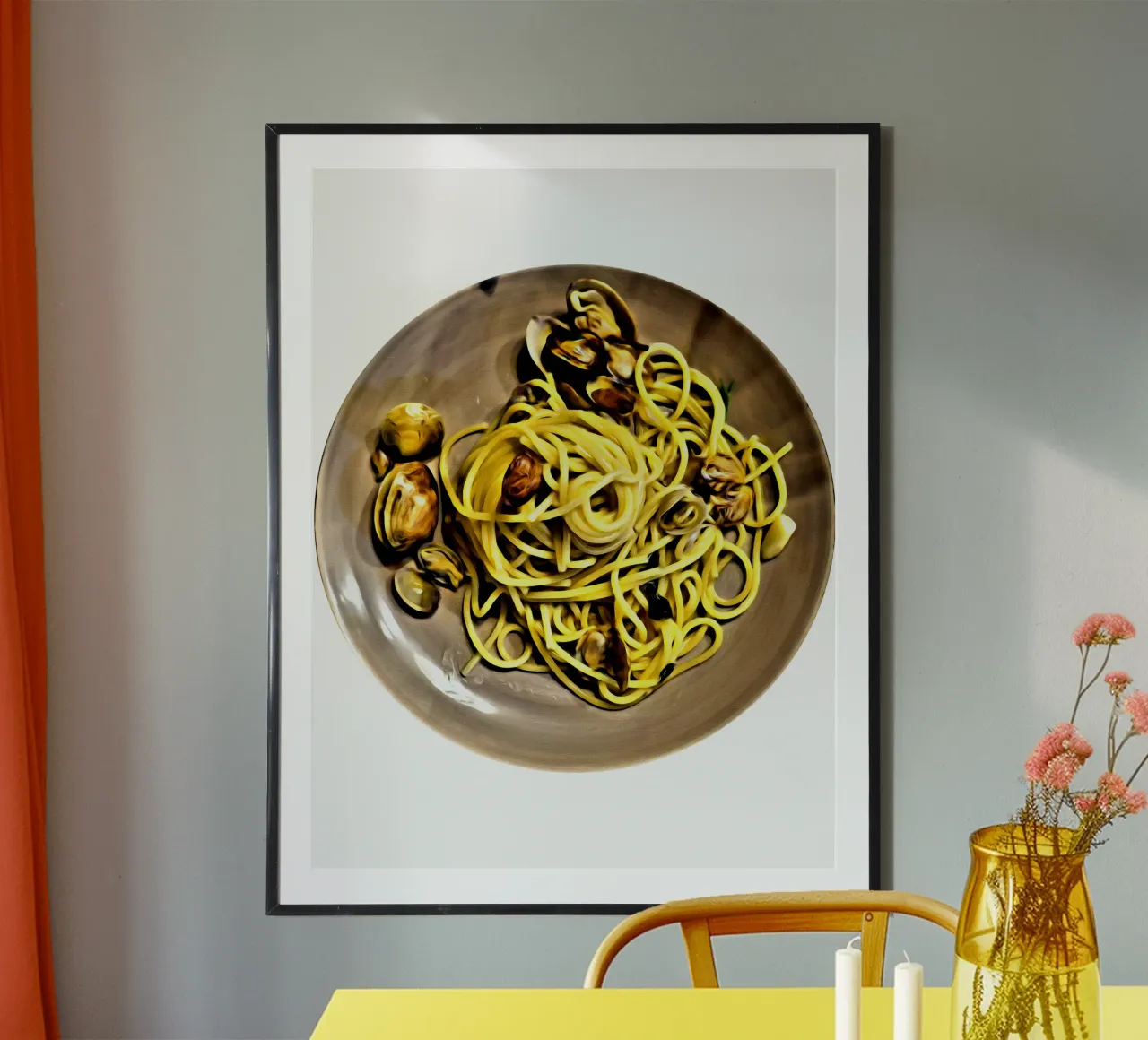 Vongole e spaghetti poster con telaio in plastica da Massimo Frascogna