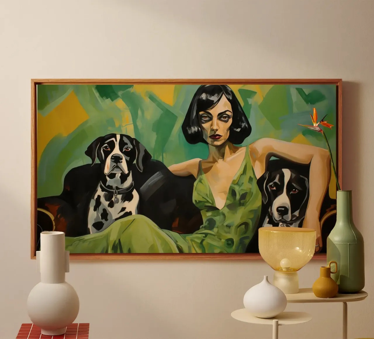 Donna e cani dalmati | 16:9 tela con Cornice a cassetta da Autofocus