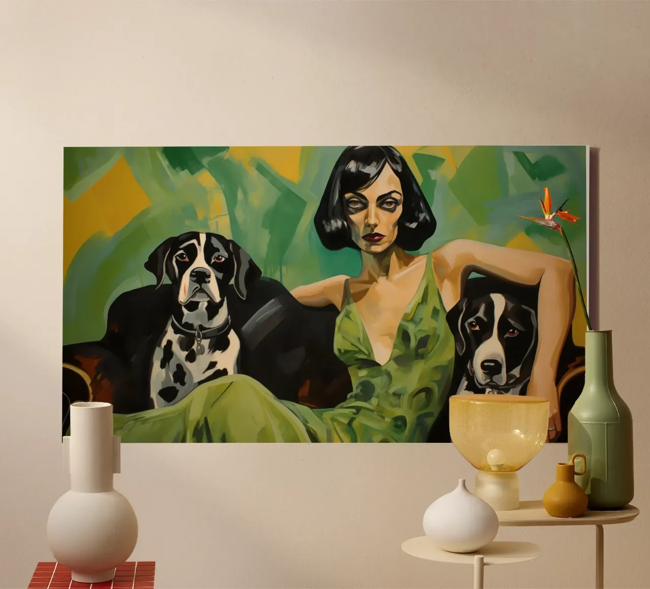 Donna e cani dalmati | 16:9 tela con Cornice a cassetta da Autofocus