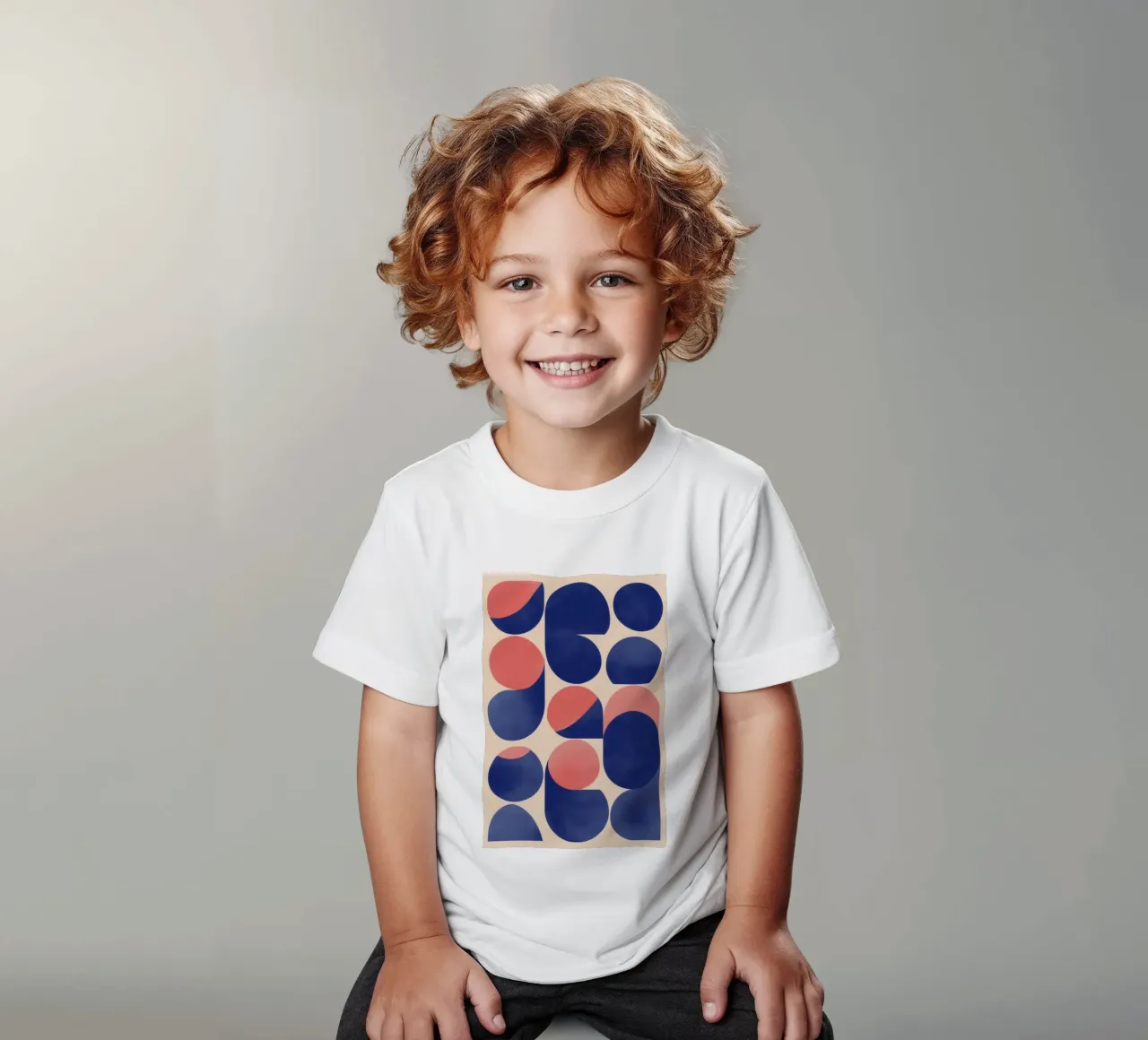 Geometric Art with Blue and Pink Shapes kids t-shirt by Melloi Art Print