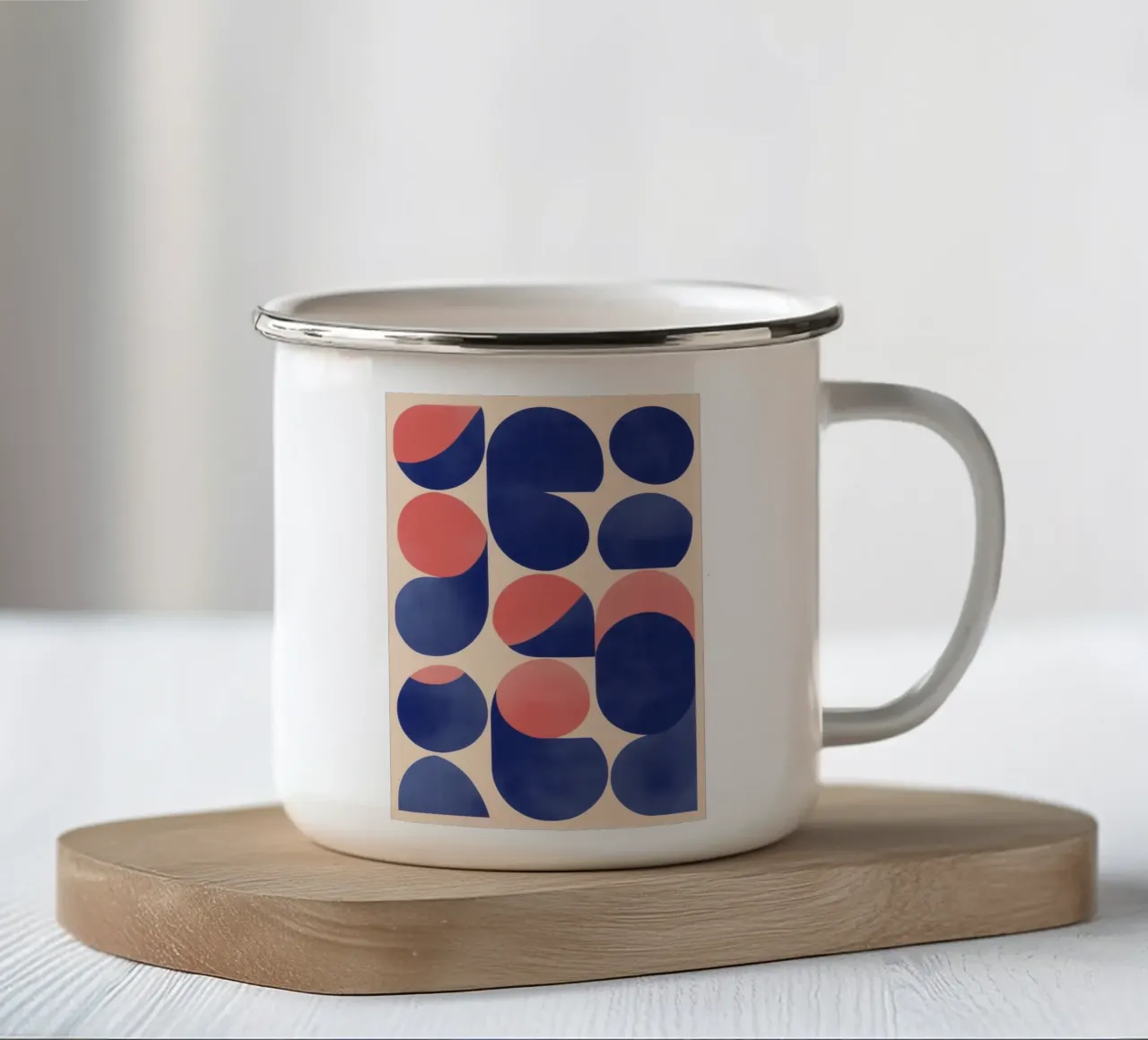 Arte geometrica con forme blu e rosa tazza in smalto da Melloi Art Print