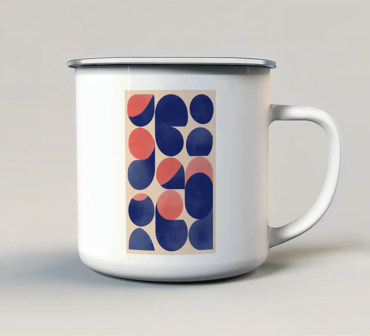 Arte geometrica con forme blu e rosa tazza in smalto da Melloi Art Print