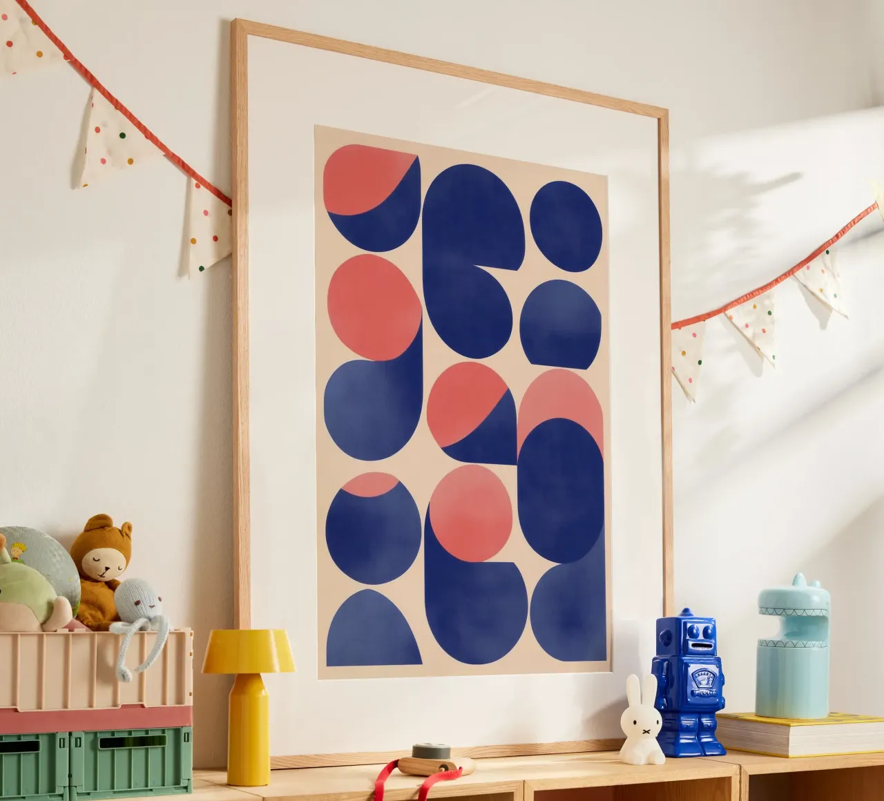 Geometric Art with Blue and Pink Shapes hahnemühle by Melloi Art Print