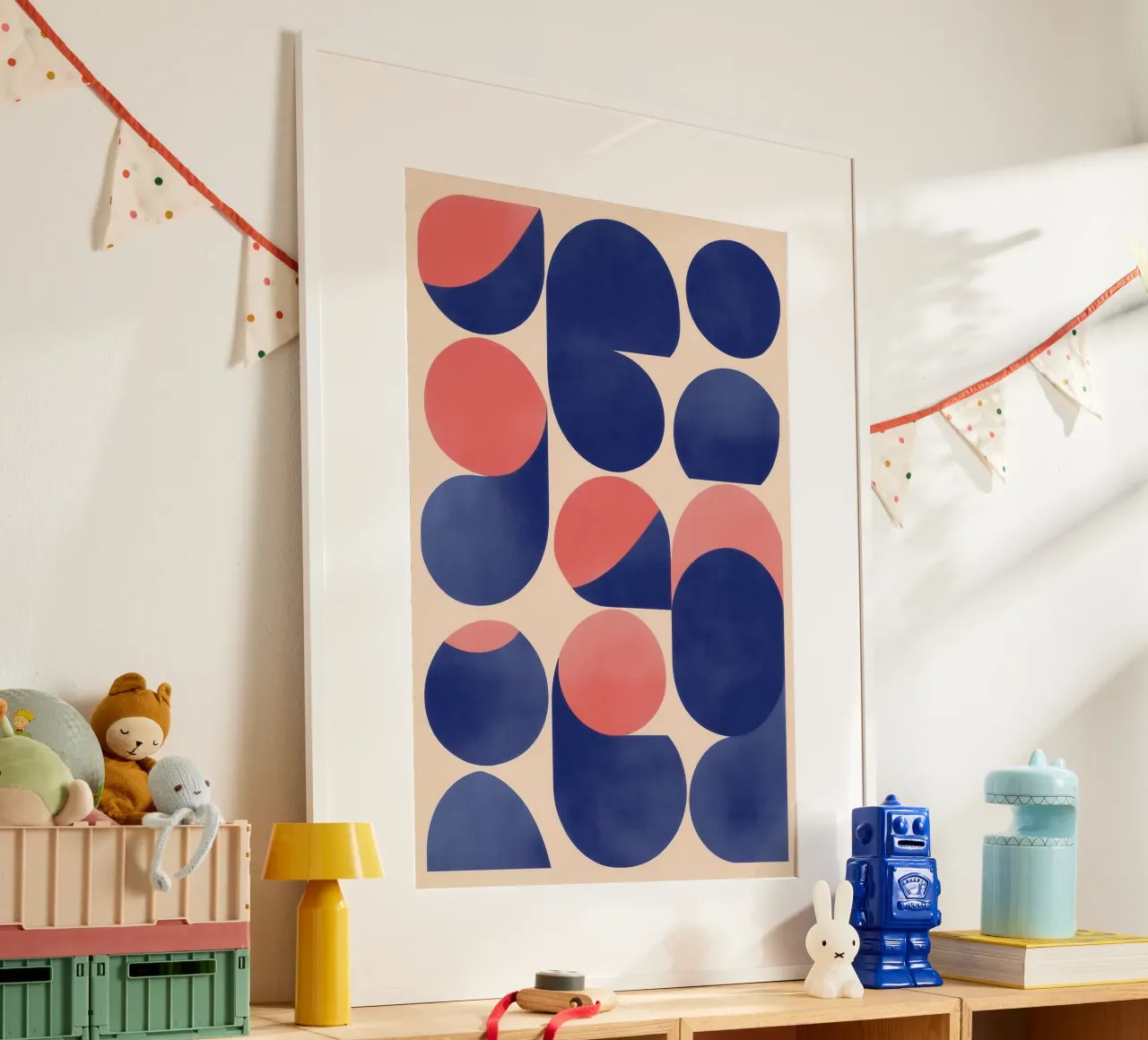 Geometric Art with Blue and Pink Shapes hahnemühle by Melloi Art Print