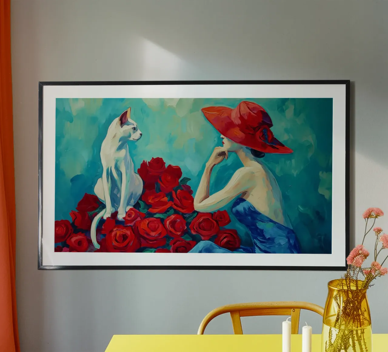 Gatti bianchi e rose rosse - Pittura | 16:9 poster da Autofocus