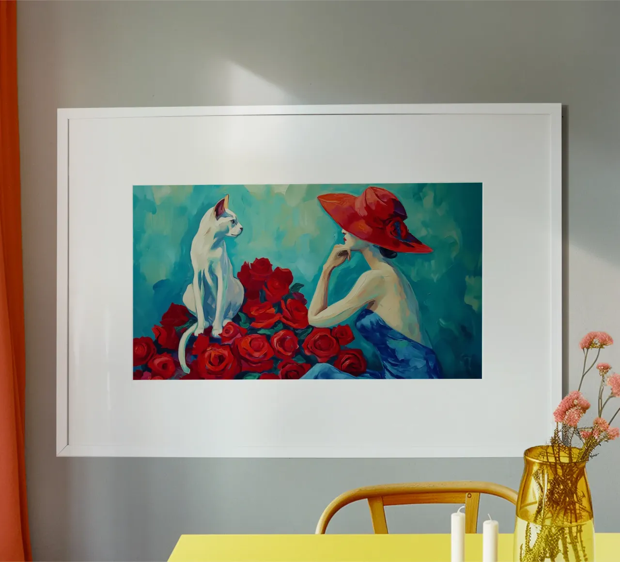 Gatti bianchi e rose rosse - Pittura | 16:9 poster da Autofocus