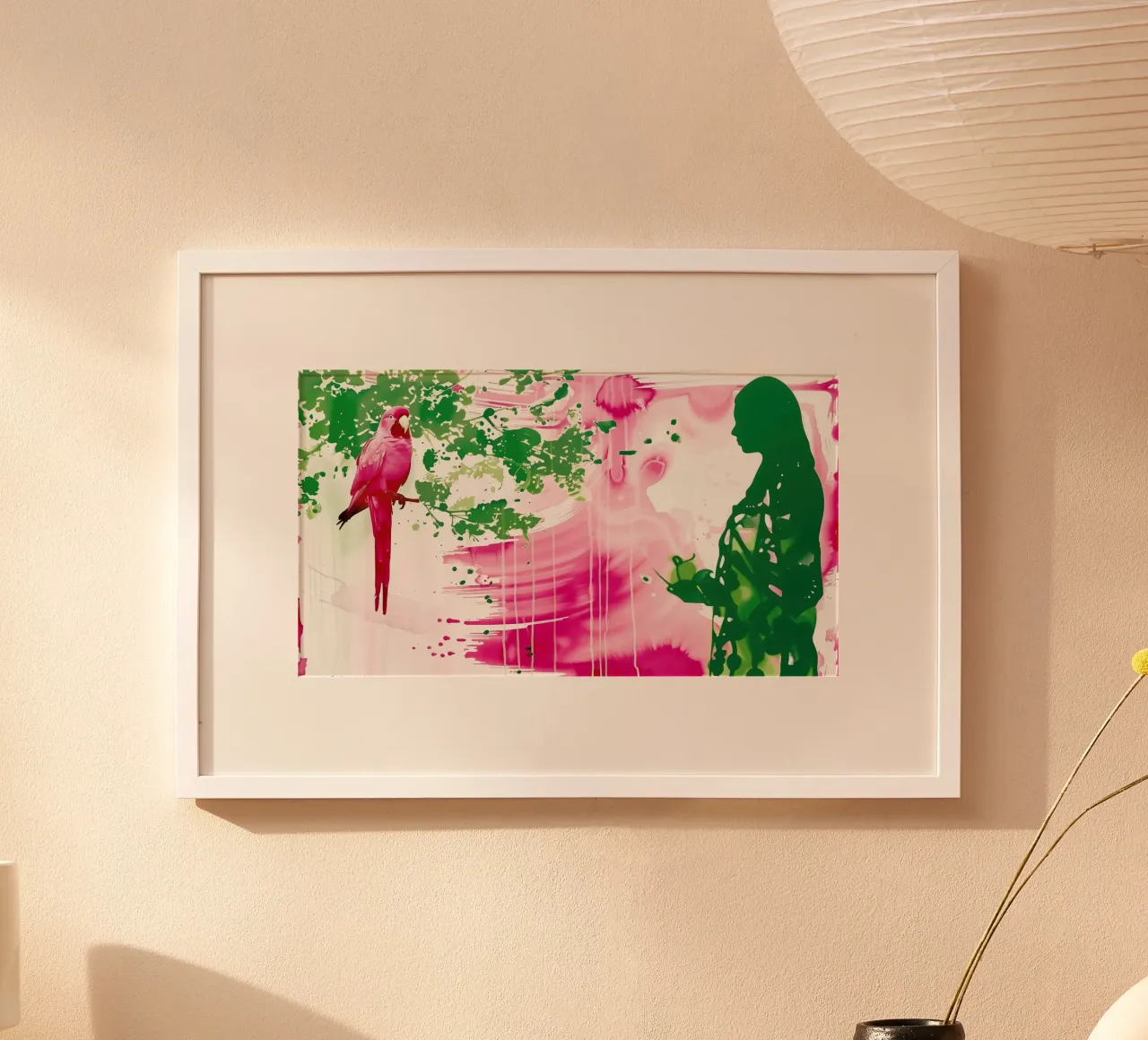 Dare da mangiare al pappagallo rosa | stile acquerello 16:9 poster da Autofocus