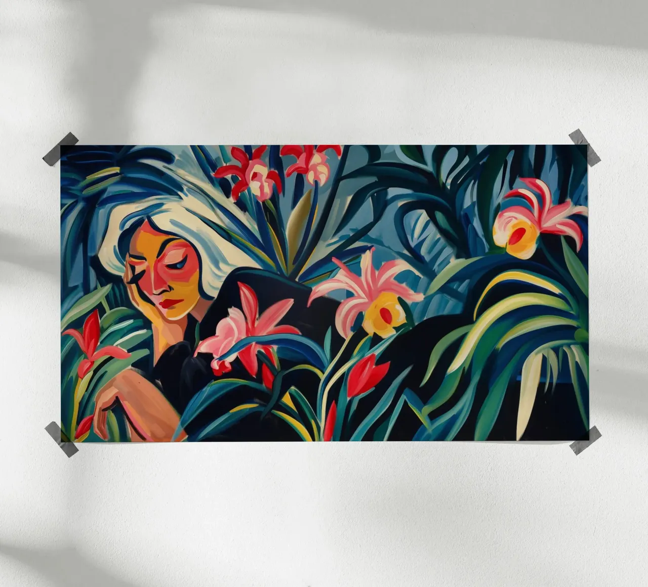 Donna sul prato di orchidee - Espressionismo | 16:9 poster da Autofocus
