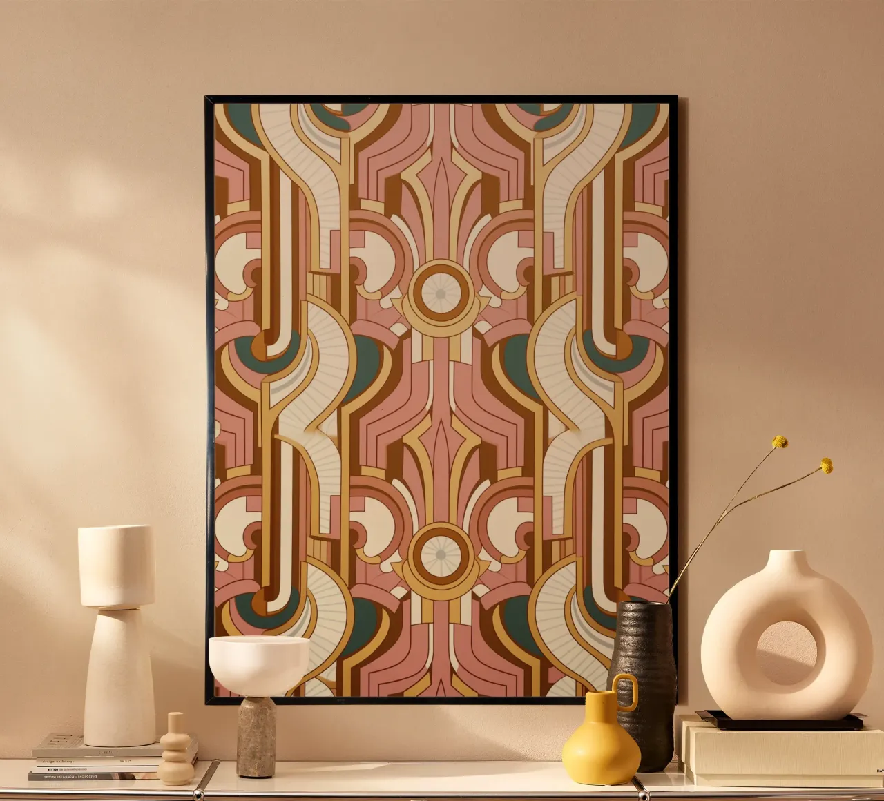 Fascino geometrico retrò poster con telaio in alluminio da Carinaprint