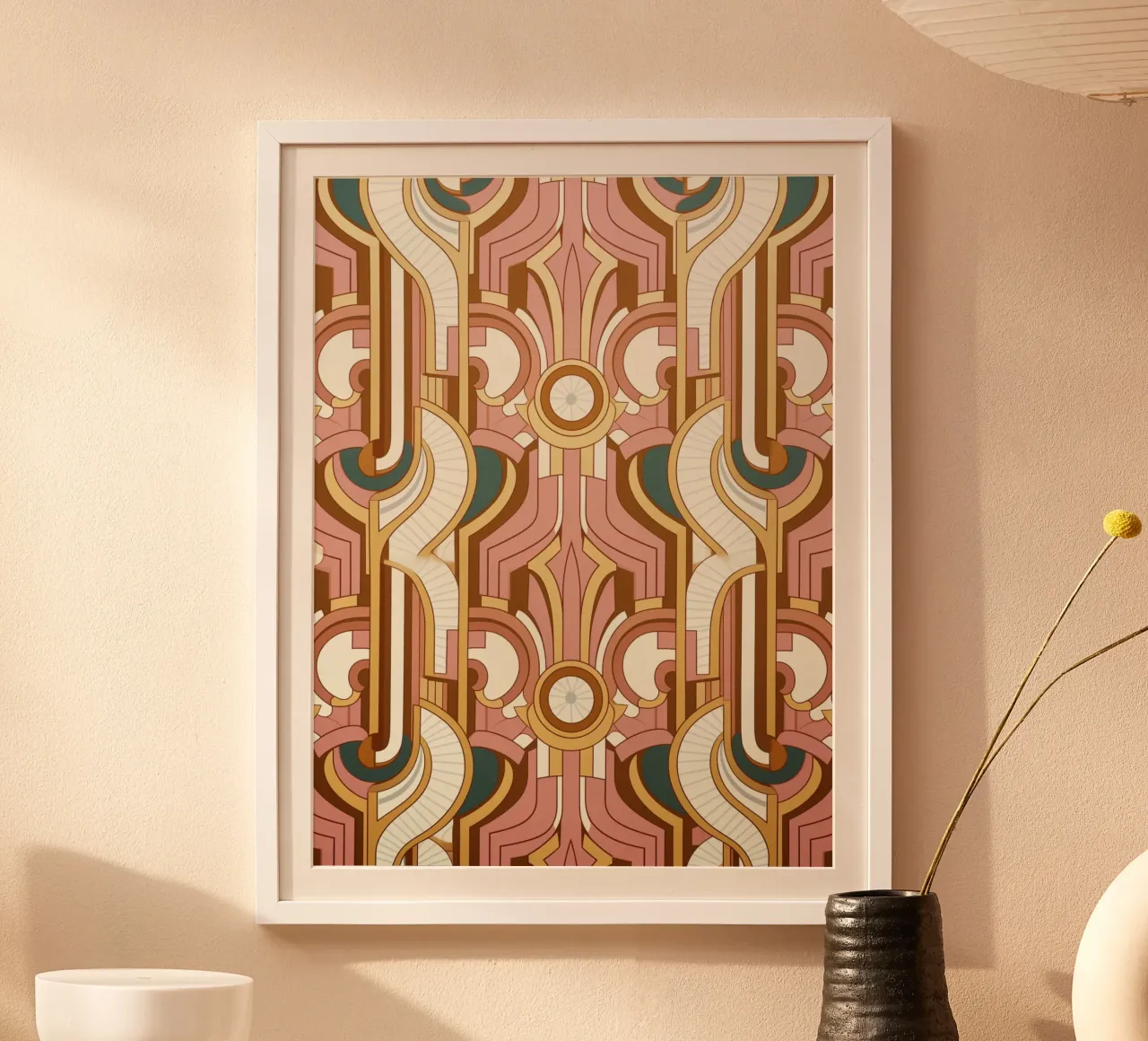 Fascino geometrico retrò poster con telaio in alluminio da Carinaprint