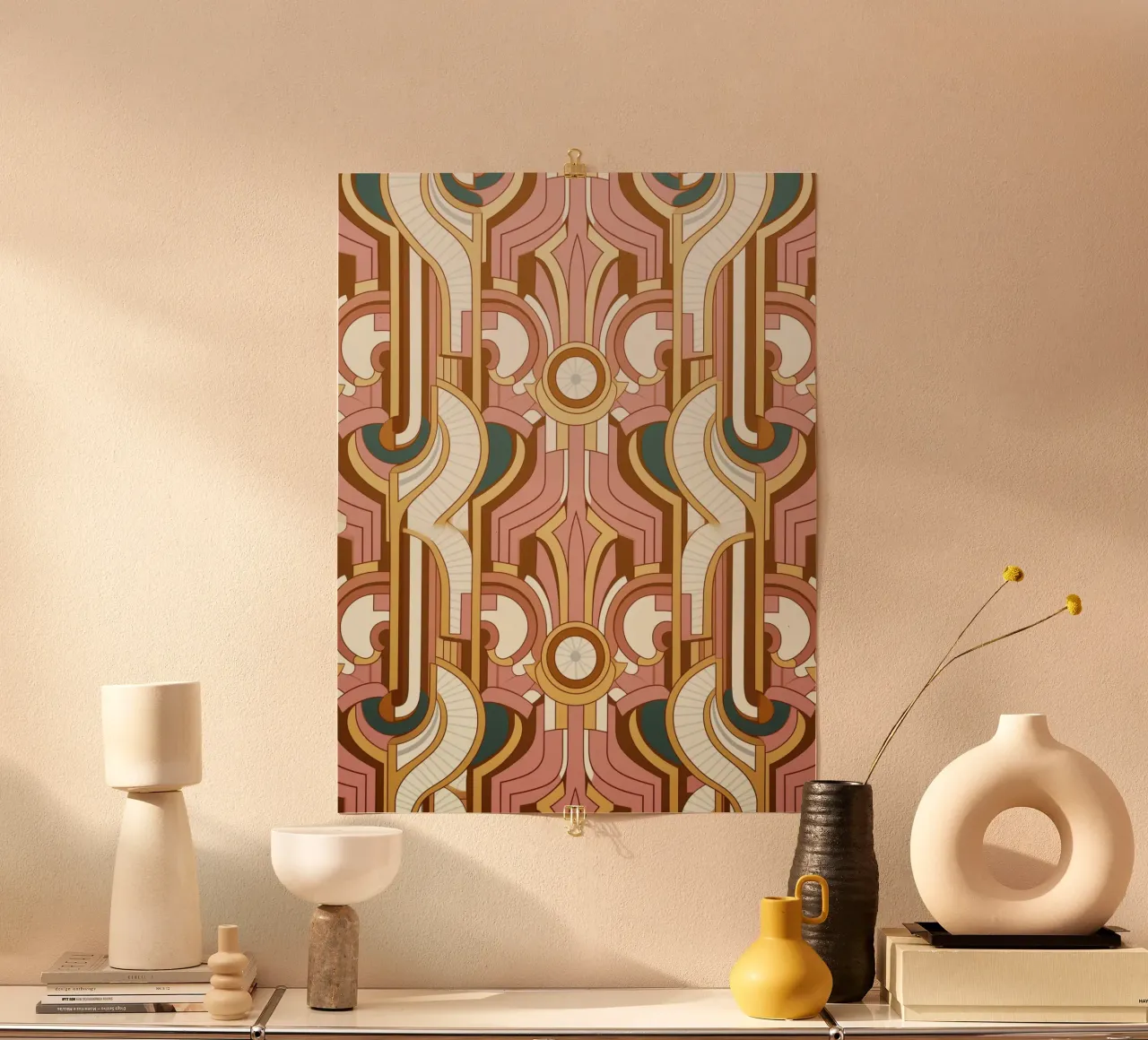 Fascino geometrico retrò poster con telaio in alluminio da Carinaprint