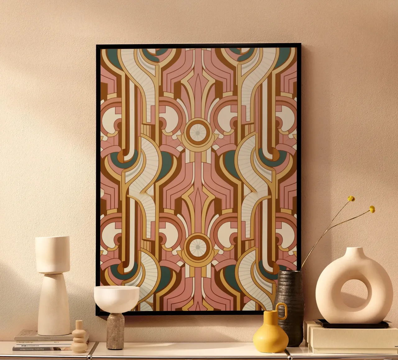 Fascino geometrico retrò poster con telaio in alluminio da Carinaprint