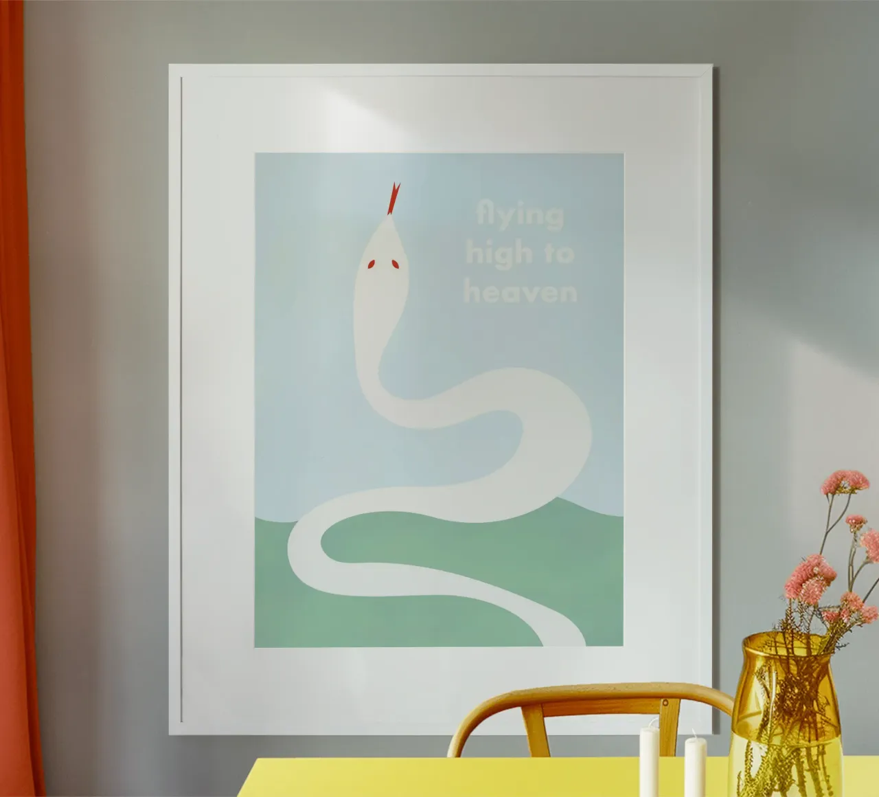 flying high to heaven - white snake poster con telaio in legno da natural neutral