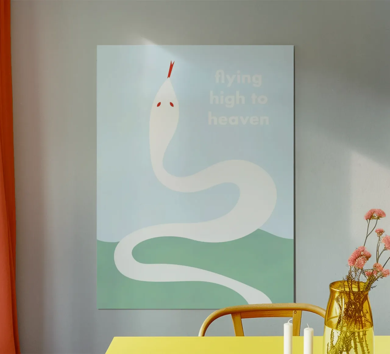 flying high to heaven - white snake poster con telaio in legno da natural neutral