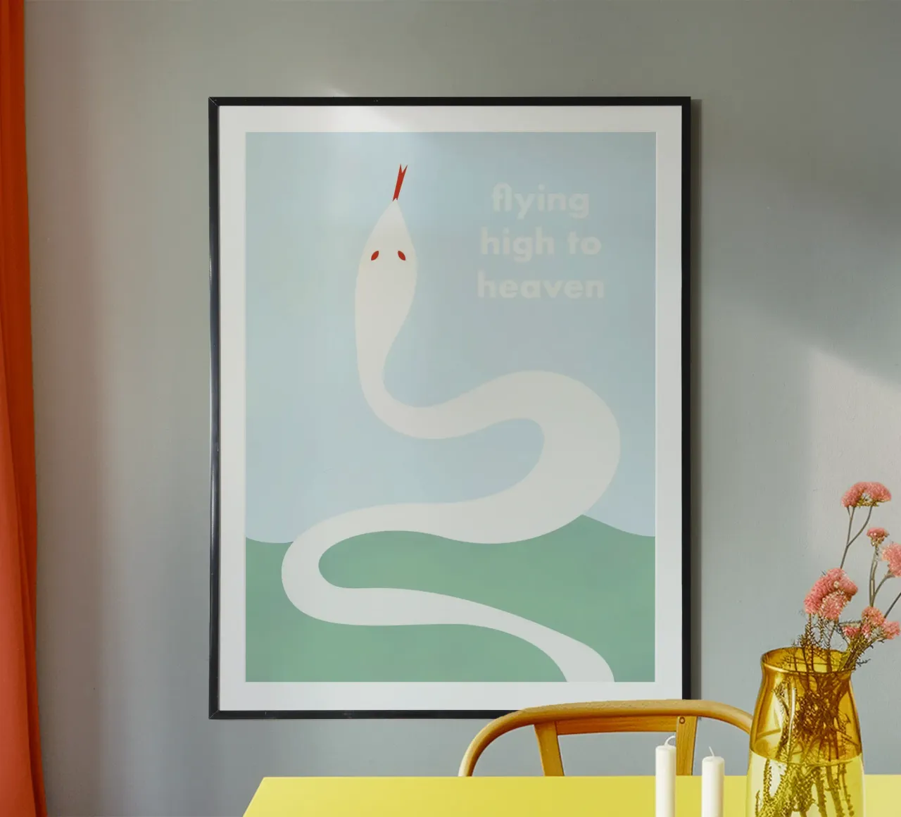 flying high to heaven - white snake poster con telaio in legno da natural neutral