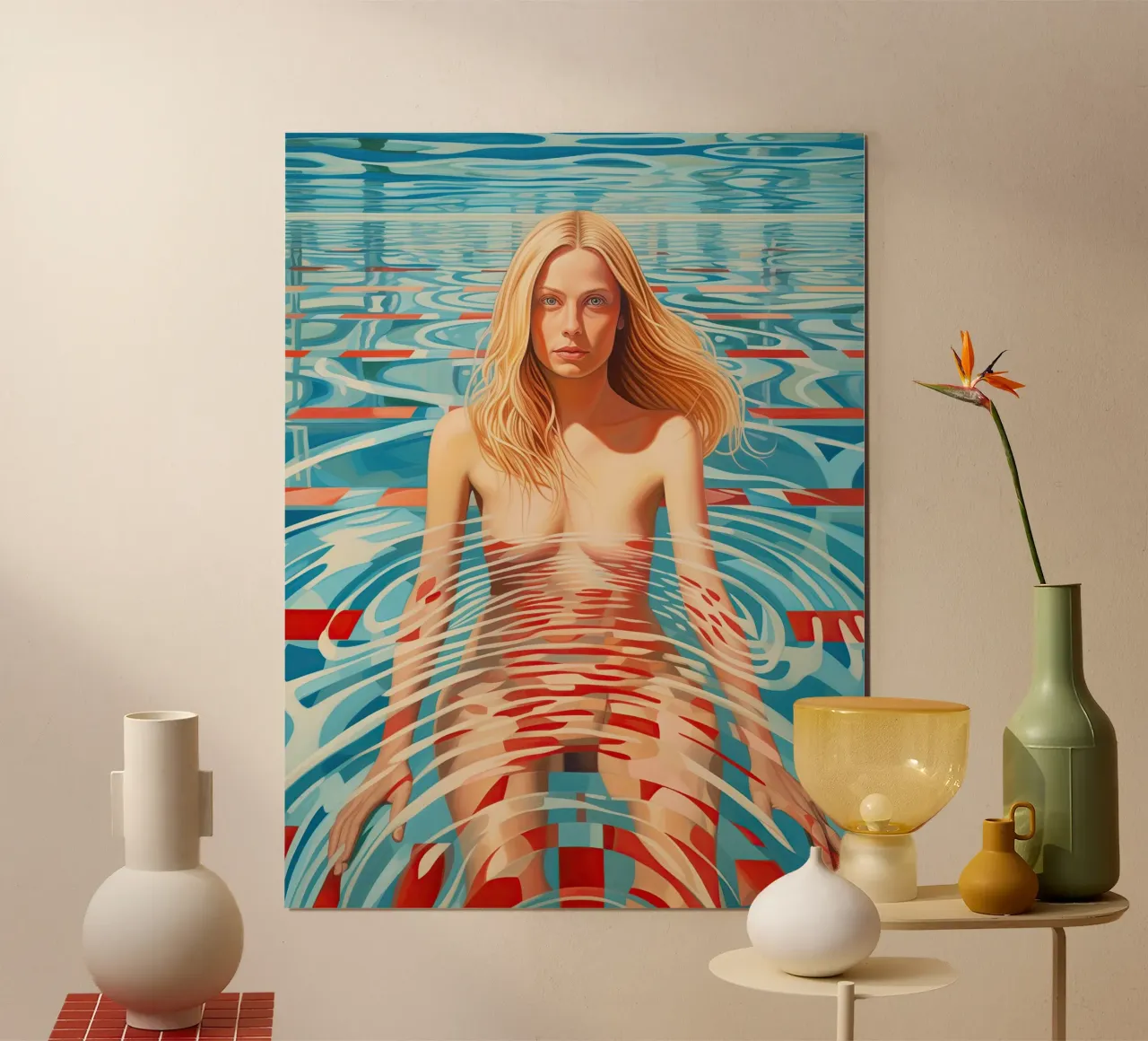 Nackte Blondine im Pool | Duschvorhang Poster von Autofocus