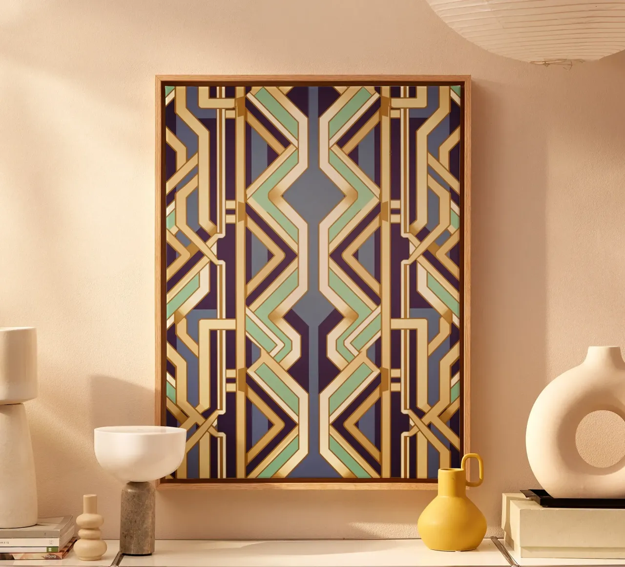 Geometrische retrofasering canvas met Baklijst van Carinaprint