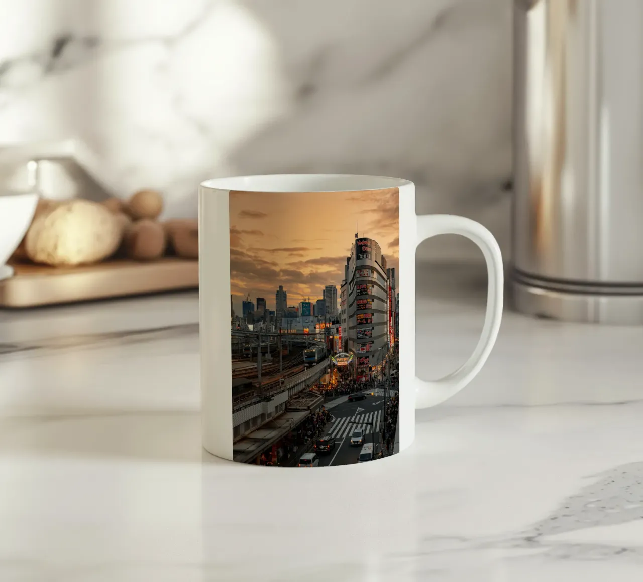 Ueno Station Sunset in Tokyo, Japan ceramic mug by Marcel Bisig