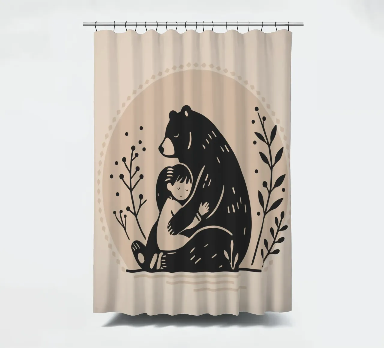 Security: Bear and child - A touching illustration shower curtain by namosh