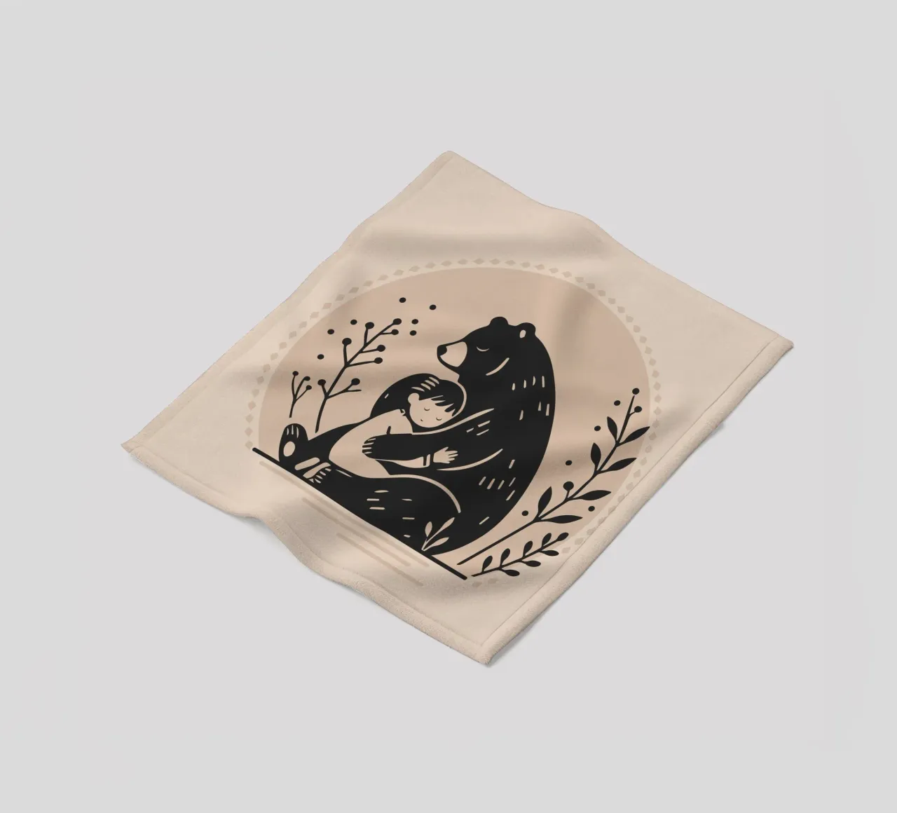 Security: Bear and child - A touching illustration fleece blanket by namosh
