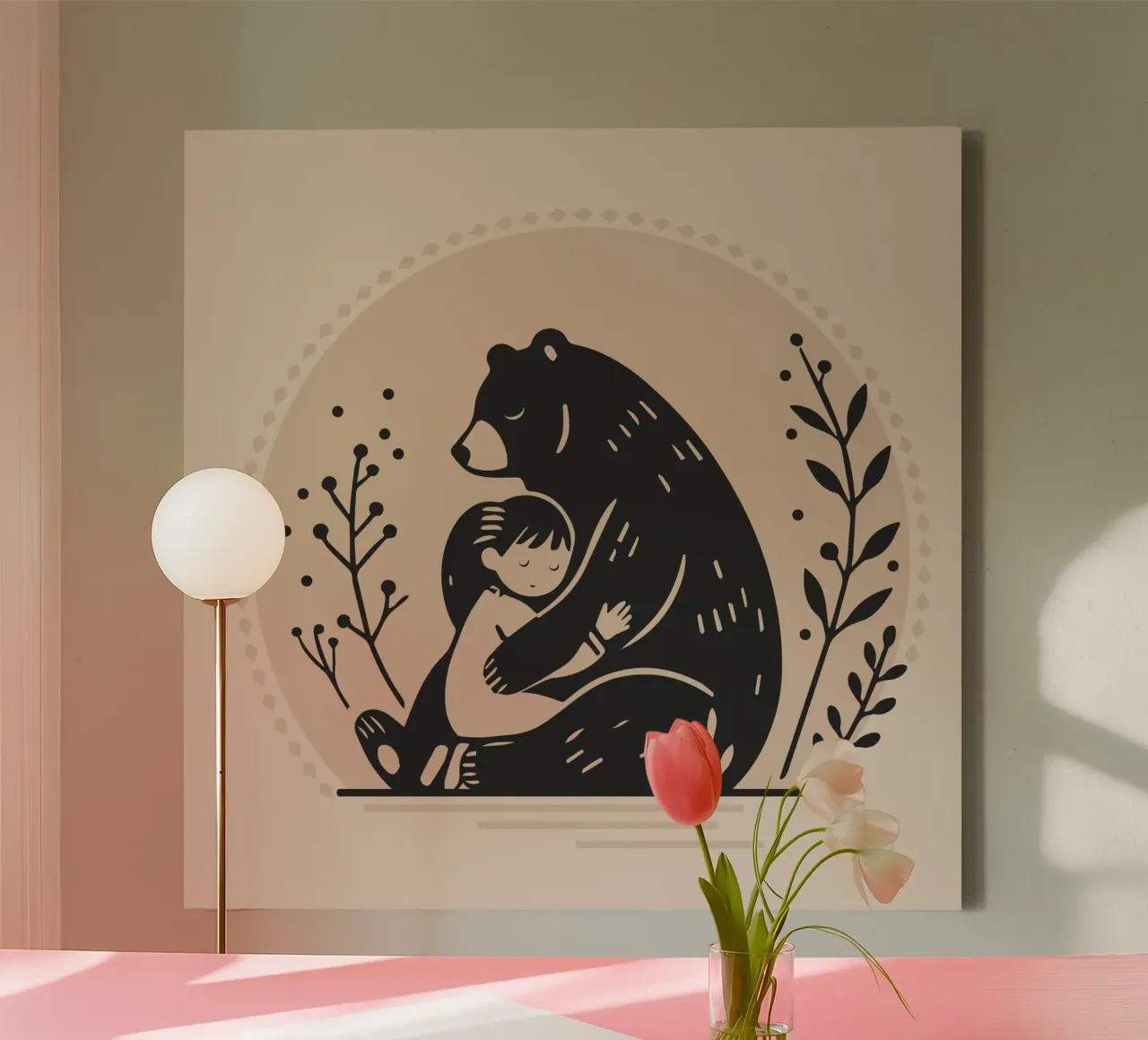 Sicurezza: Orso e bambino - Un'illustrazione toccante tela con Cornice a cassetta da namosh
