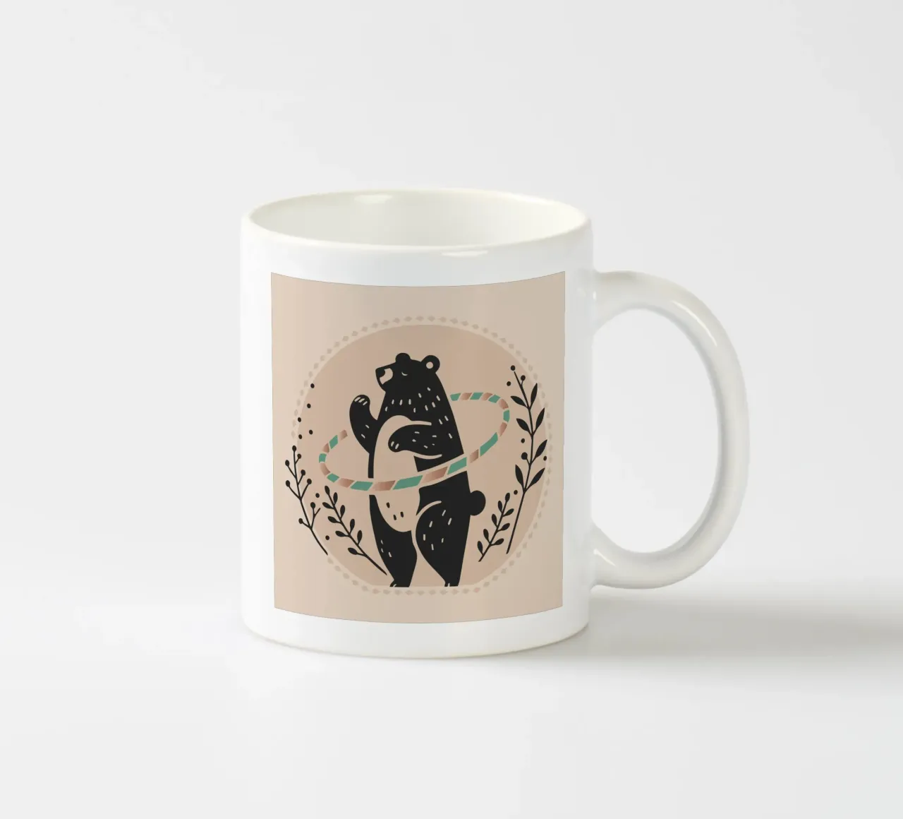 Orso bruno con hula hoop - Illustrazione giocosa tazza in ceramica da namosh