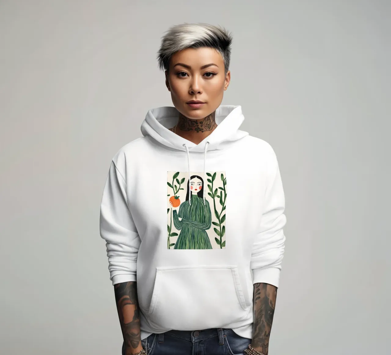 Donna con pesca felpa con cappuccio da IamHomeStudio