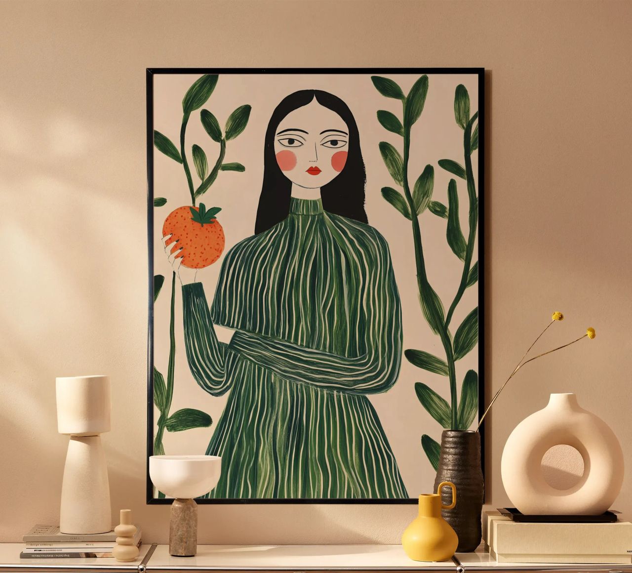 Frau mit Pfirsich Poster von Olga Wildrose