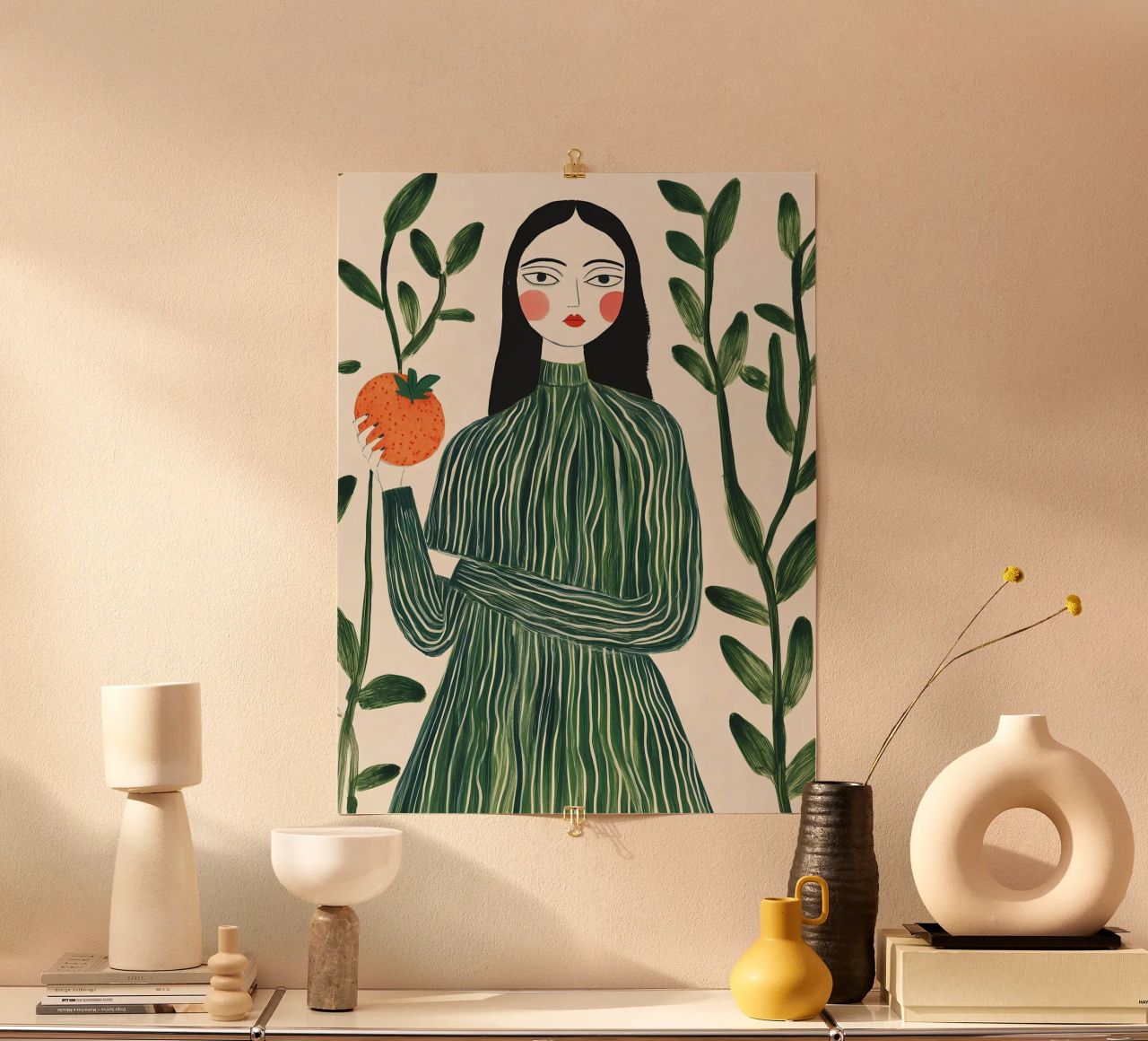 Frau mit Pfirsich Poster von Olga Wildrose