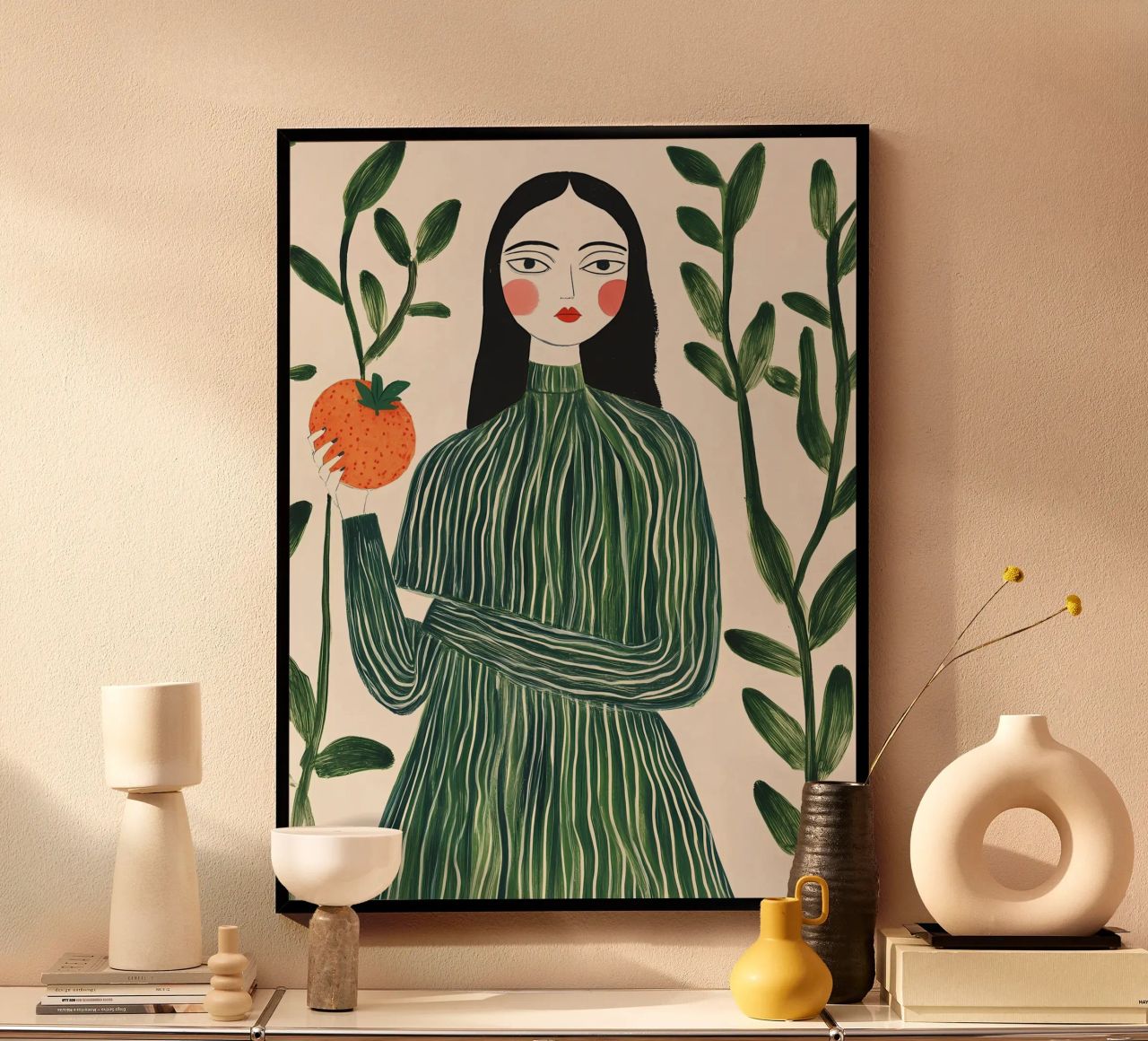 Frau mit Pfirsich Poster von Olga Wildrose