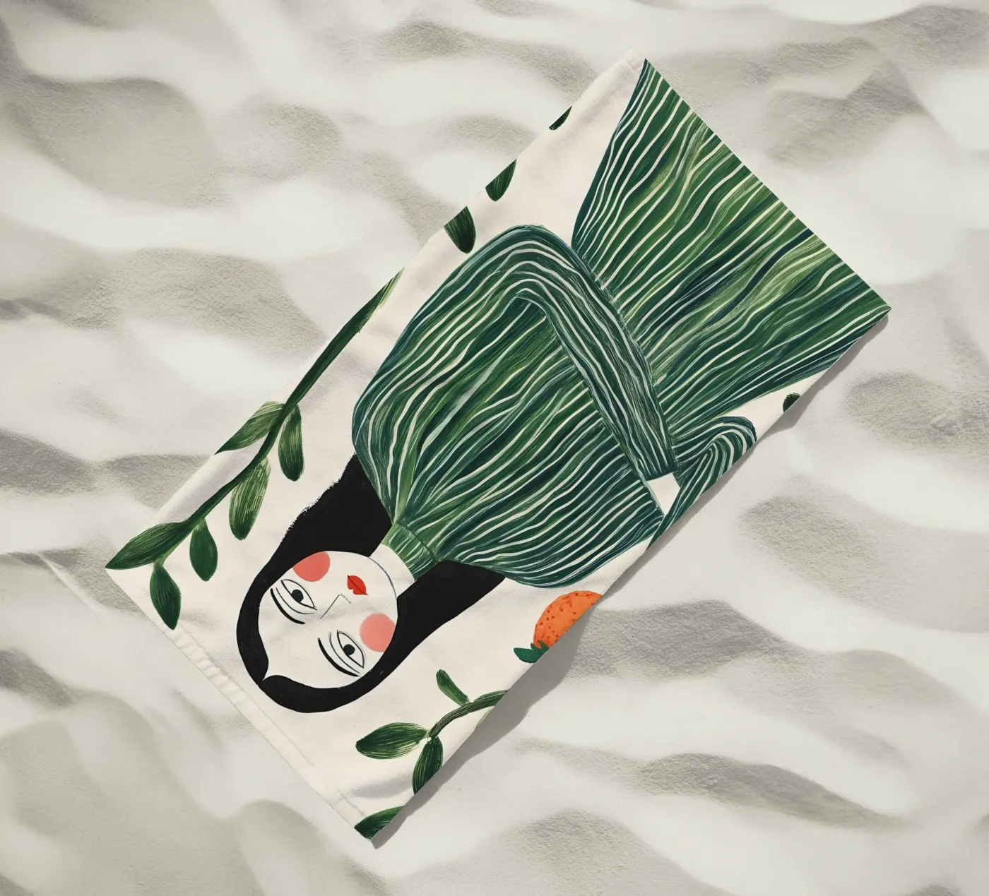 Donna con pesca telo mare da IamHomeStudio