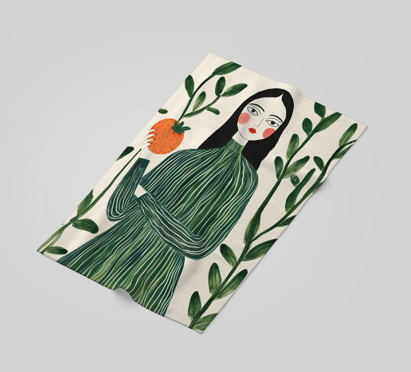 Donna con pesca telo mare da IamHomeStudio