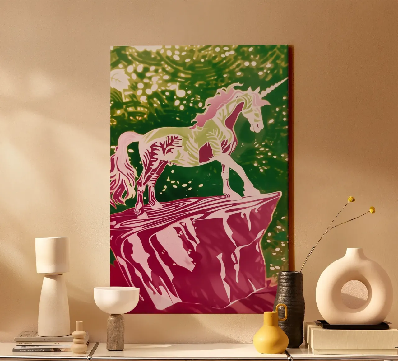 The Last Unicorn | Fairytale silhouette with a retro look canvas with Floater frame by Autofocus