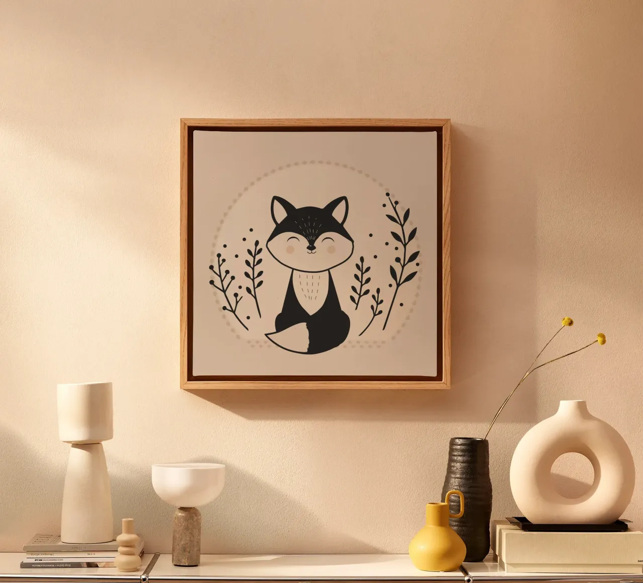 Smiling fox - Minimalist illustration canvas with Floater frame by namosh