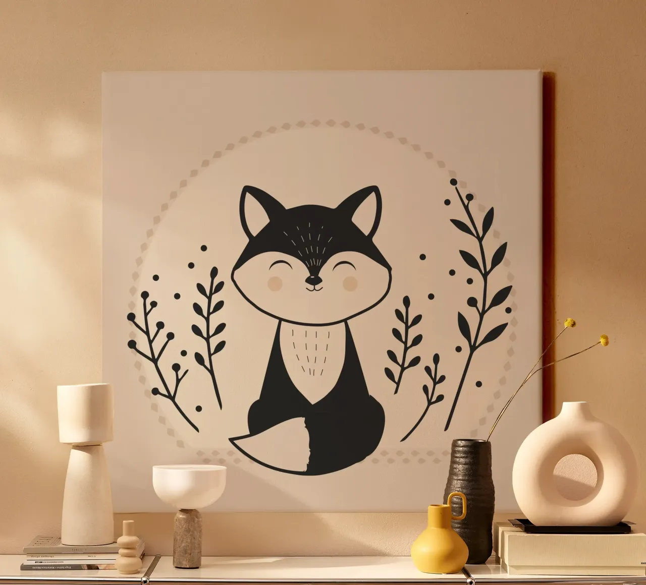 Smiling fox - Minimalist illustration canvas with Floater frame by namosh
