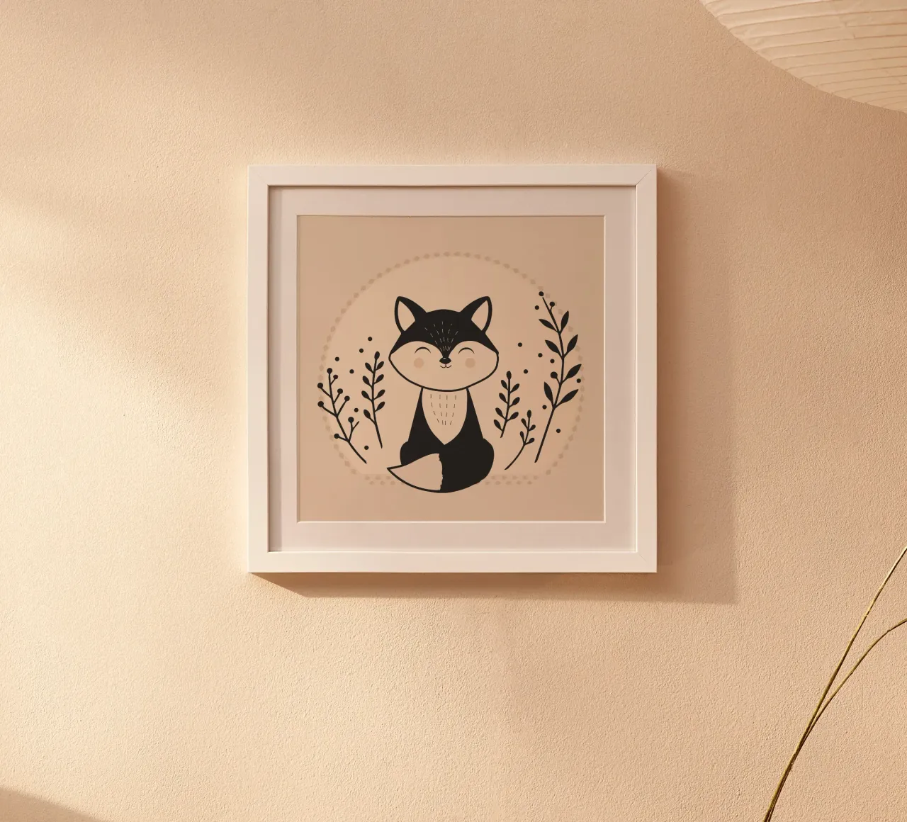 Volpe sorridente - Illustrazione minimalista poster con telaio in legno da namosh