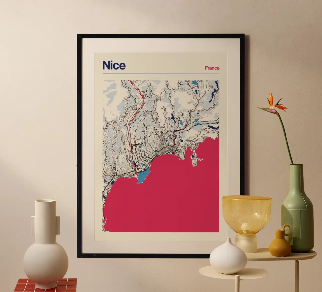 Nizza costiera poster con telaio in alluminio da MOOODZART