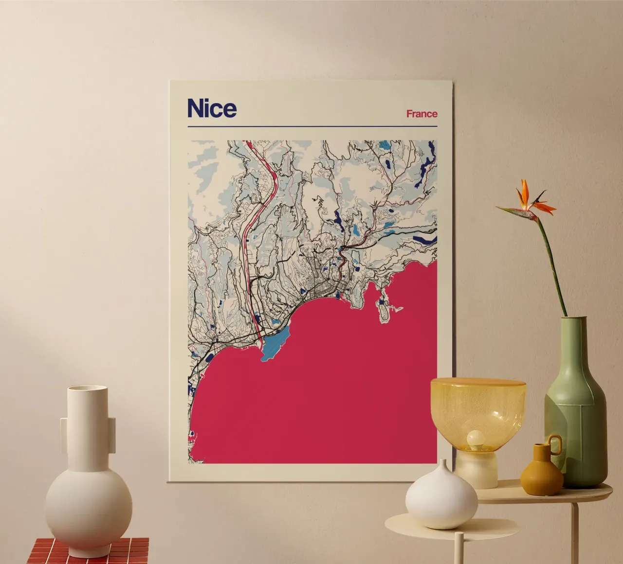 Nizza costiera poster con telaio in alluminio da MOOODZART