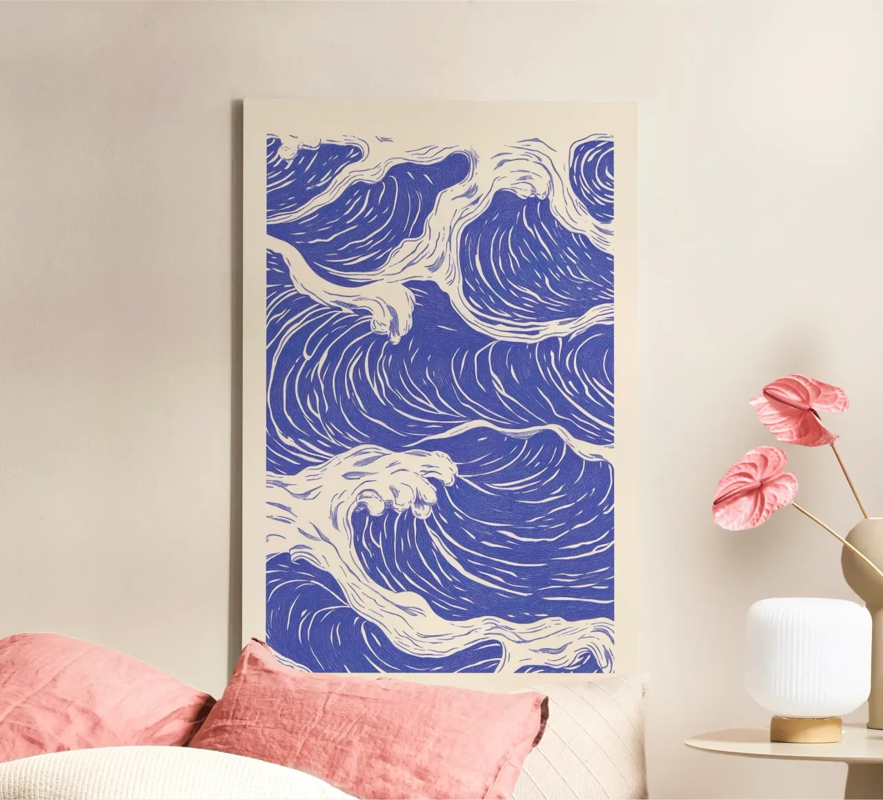 Illustrazione delle onde dell'oceano blu tela con Cornice a cassetta da Melloi Art Print