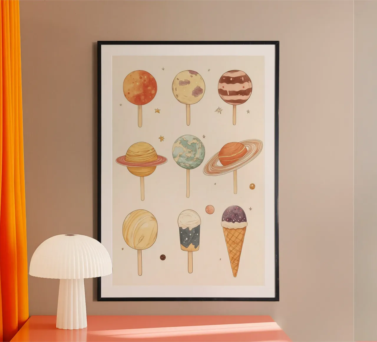 Helados y piruletas con temática planetaria poster de Melloi Art Print