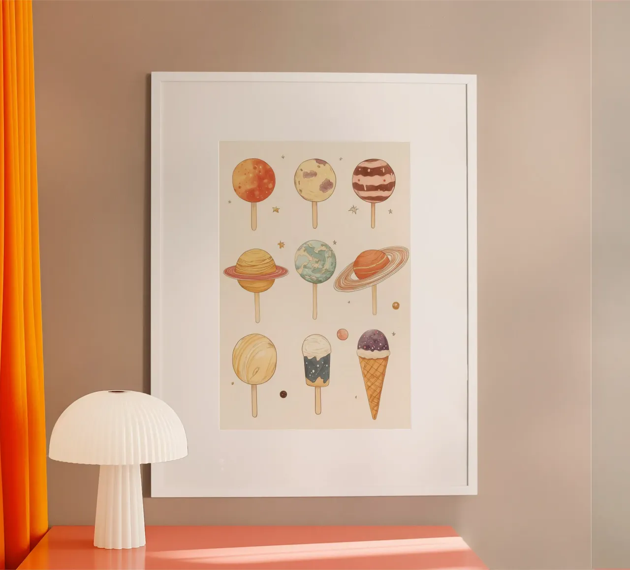 Helados y piruletas con temática planetaria poster de Melloi Art Print