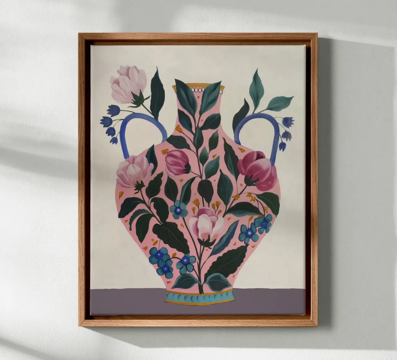 Spring Flower Vase Vintage Botanical Botany Chinoiserie canvas with Floater frame by Gentle Echoes Art