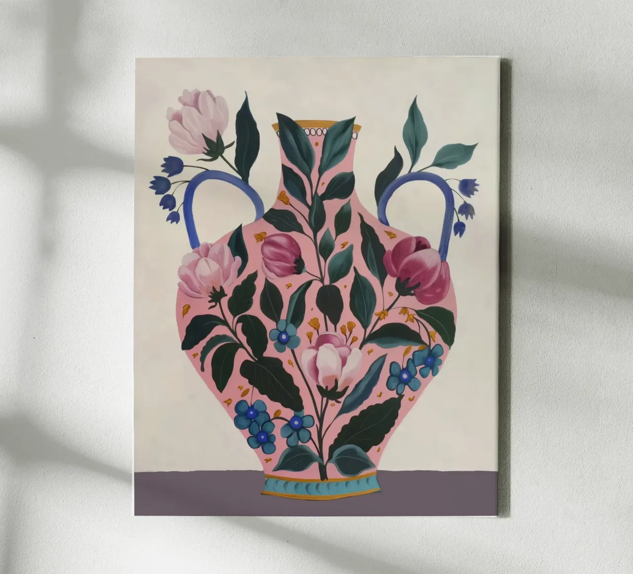 Spring Flower Vase Vintage Botanical Botany Chinoiserie canvas with Floater frame by Gentle Echoes Art