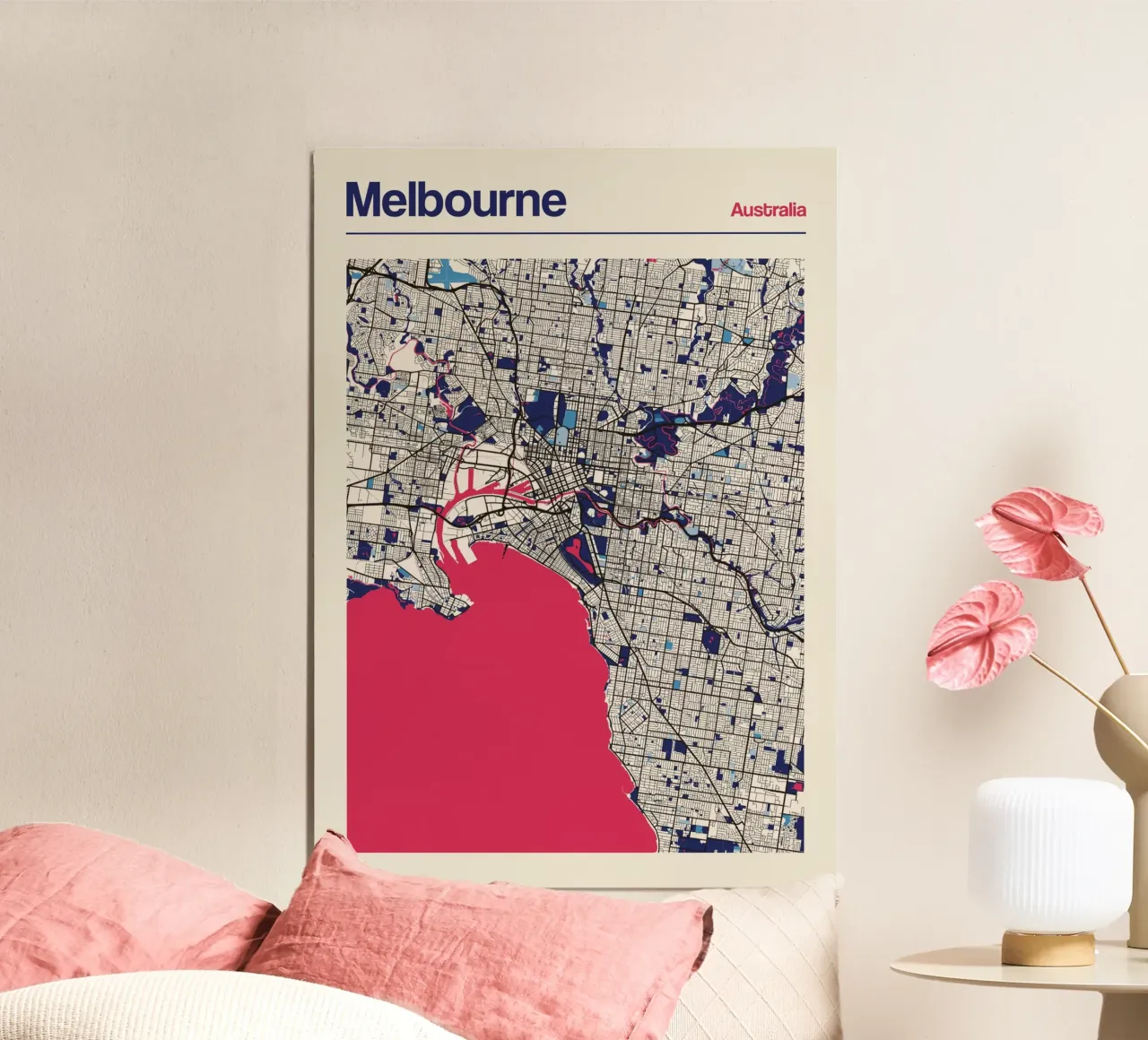 Costa di Melbourne poster con telaio in alluminio da MOOODZART