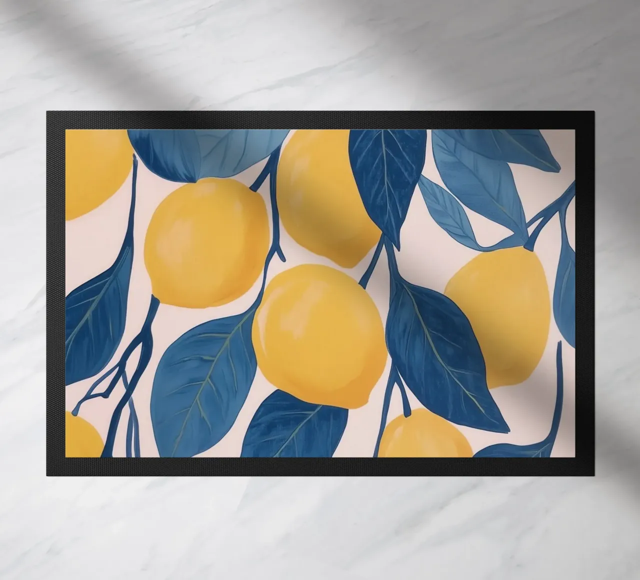 Lemon Tree Branches with Blue Leaves doormat by Melloi Art Print